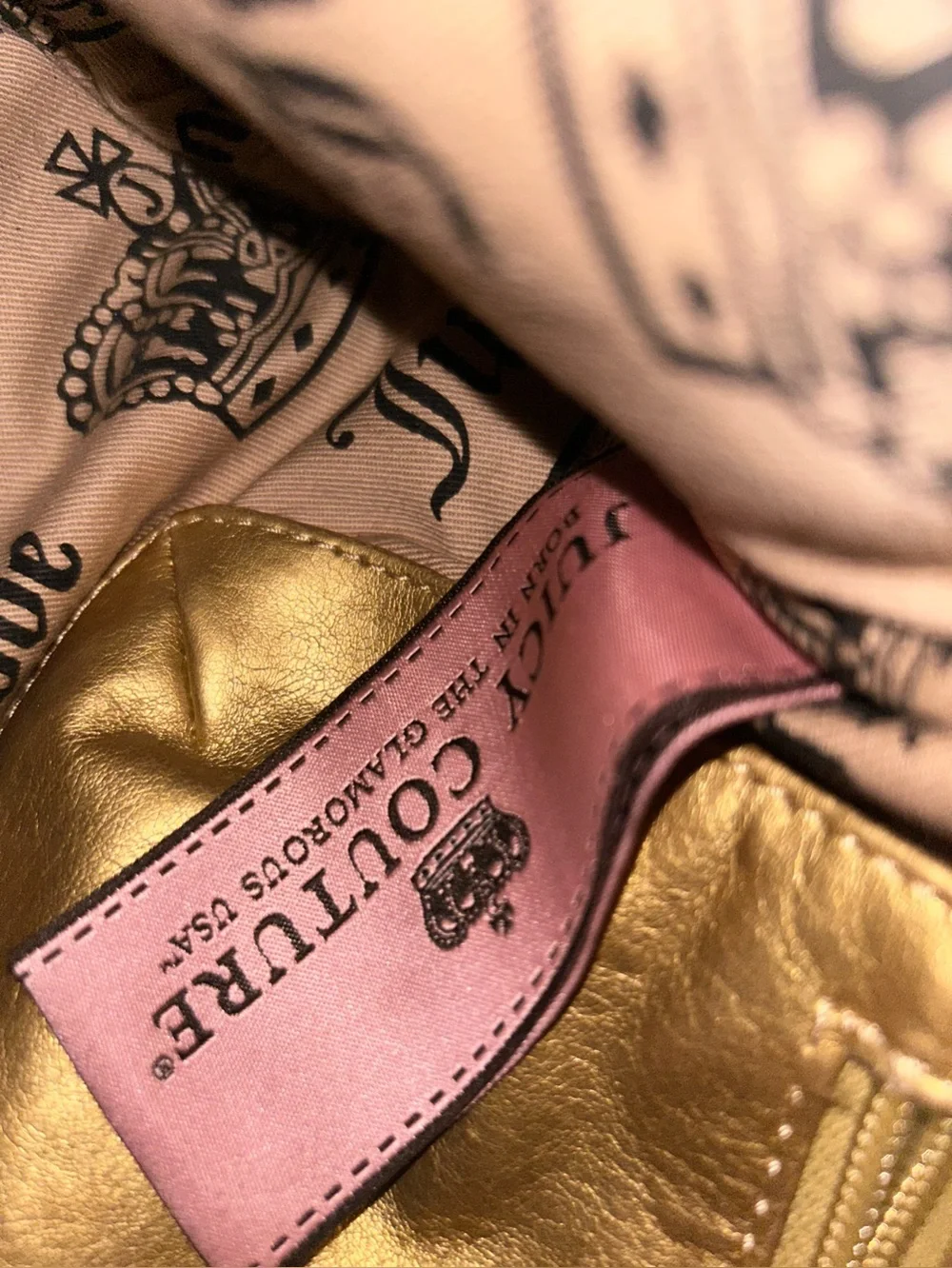 Juicy Couture Black Velvet Bag with Gold-tone Logo Charm